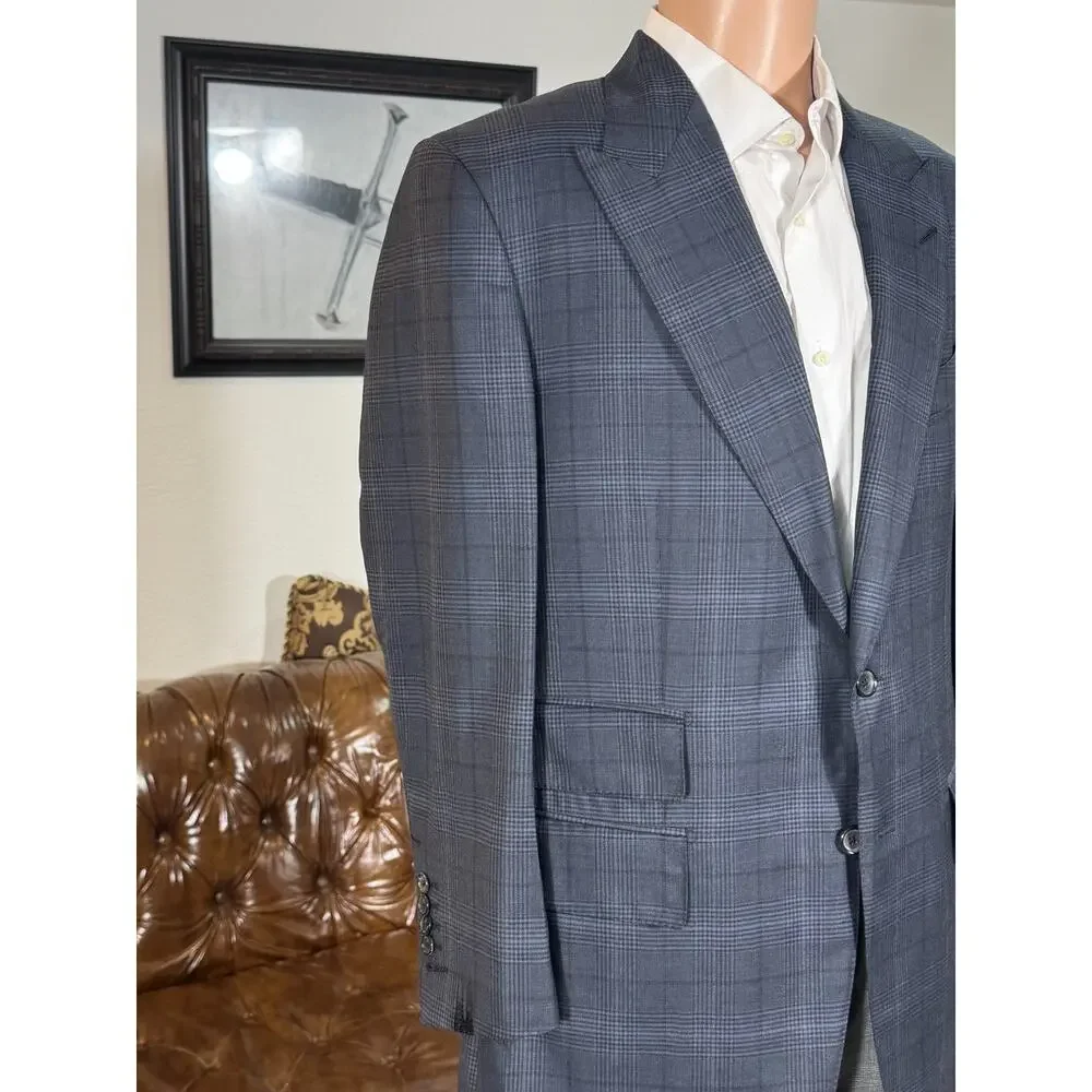 Tom Ford Navy Houndstooth Prince of Wales Peak Lapel Sportcoat Suit Jacket 54 44